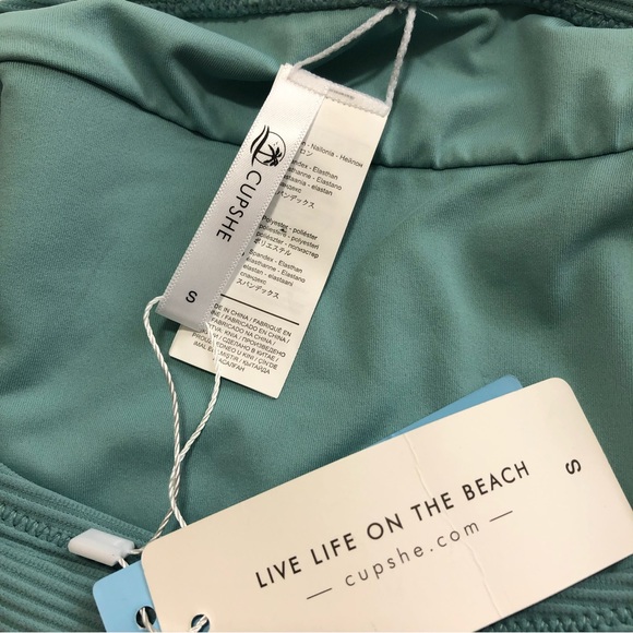 NWT CUPSHE High Waisted High Cut Banded Ribbed Bikini Bottom Light Mint Sz S - Picture 6 of 9